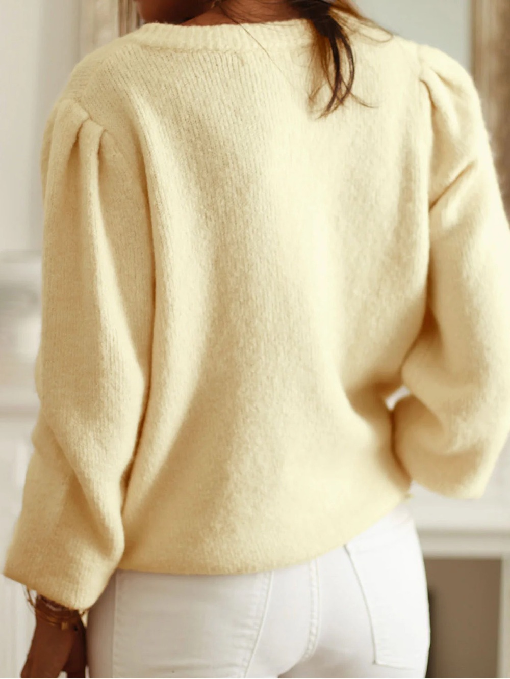 RIHOAS Yellow Round Neck Hip Knit Cardigan - Picture 3 of 3
